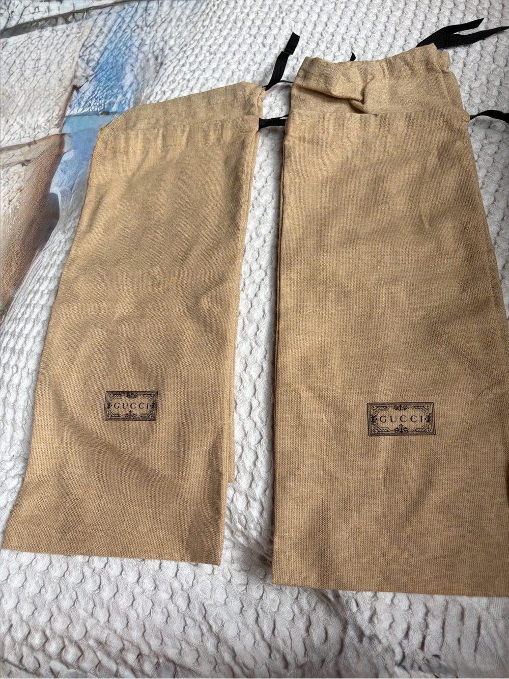 Gucci Tan Drawstring Dust Bags with Logo Patch